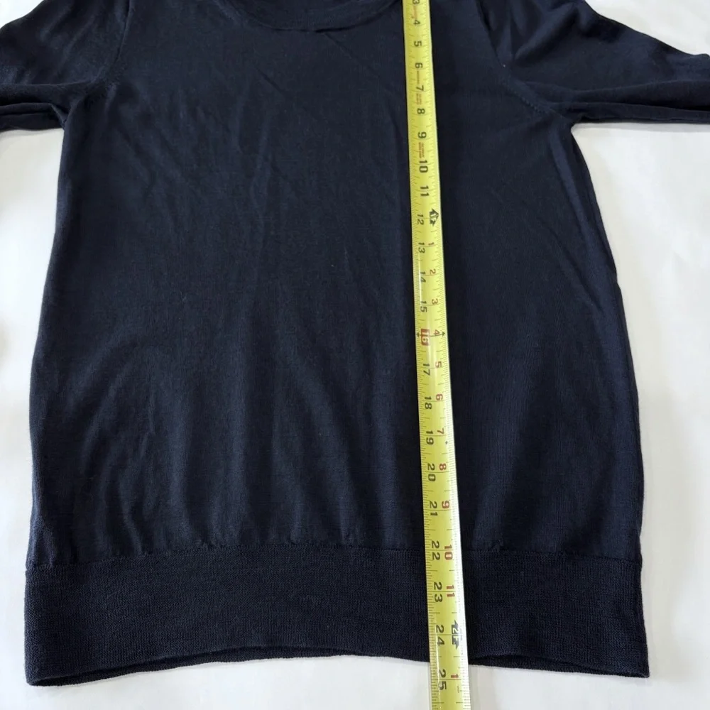 J.Crew Tippi Sweater Women M Navy Merino Wool Leopard Cuffs Preppy Chic